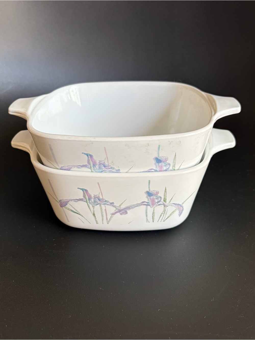 Vintage CorningWare Shadow Iris petite pan casserole dishes 700ml, set of 2